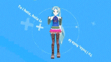 a blue background with a cartoon character and the words to i hola hola la