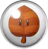 a cartoon leaf with a hole in it is in a circle with a white background .