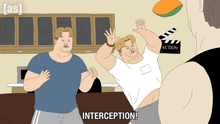 a cartoon of two men with the word interception on the bottom left