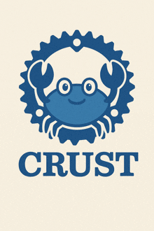 a logo for crust with a blue crab on a white background
