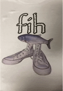 a pair of white sneakers with a fish on top of them .