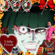 a picture frame with a heart that says little freak on it