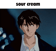 a picture of a man with sour cream written on the bottom