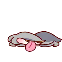 a cartoon drawing of a bird laying down with its tongue out