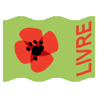 a green flag with a red flower and the word livre on the bottom