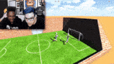 a man and a woman are playing a game of soccer and the score is 4-3