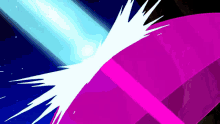 a purple object is being hit by a blue object