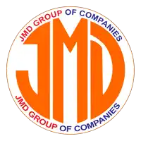 a logo for jmd group of companies in orange and white