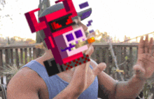 a man smoking a cigarette with a pixelated image of a robot on his face