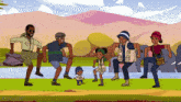 a group of people are dancing in a cartoon