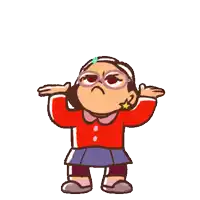 a cartoon girl wearing sunglasses and a red sweater is standing with her arms outstretched