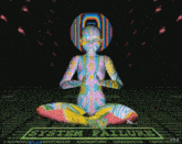 a computer generated image of a person sitting in a lotus position with the words system failure on the bottom right