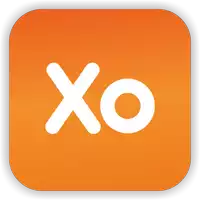 an orange square with the word xo in white letters