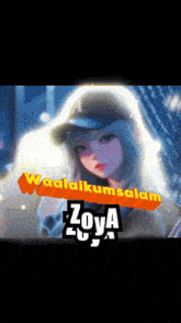 a picture of a girl with the words waalaikumsalam zoya written on it