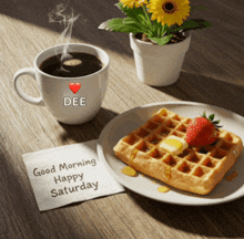 a napkin that says good morning happy saturday on it