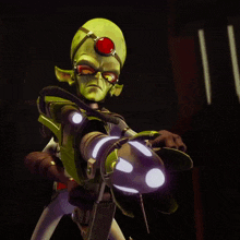 a cartoon character with a green head and a red circle around his head
