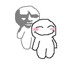 a pixel art drawing of a person standing next to a shadow of a person .