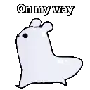 a cartoon ghost is dancing with the words `` on my way '' .