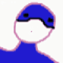 a pixel art drawing of a person wearing a blue hat and a mask .