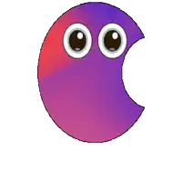 a purple and red circle with white eyes and a crescent moon
