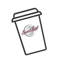 a drawing of a coffee cup with the sweet land cafe logo on it