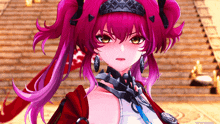 a close up of a girl with pink hair and a crown on her head