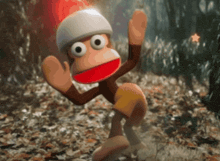 a cartoon monkey wearing a hat and shorts is standing in the woods