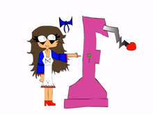 a cartoon drawing of a girl standing next to a pink number 1
