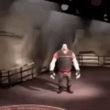 a man in a video game is standing in a dark room .