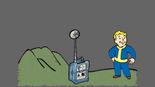 a cartoon drawing of a man giving a thumbs up next to a bat