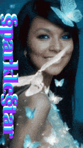 a picture of a woman with butterflies and the words " sparkling star "