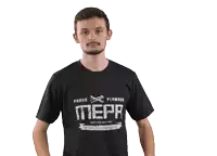 a man wearing a black shirt that says proud plumber