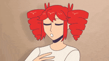 a cartoon drawing of a girl with red hair yawning