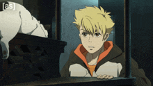 a cartoon of a boy looking at a cat with the letters as on the bottom