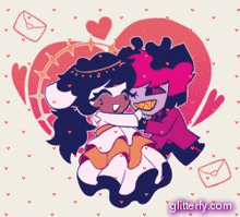 a cartoon of a man and a woman hugging with the website glitterfy.com in the lower right corner