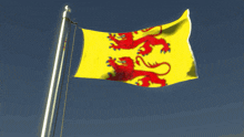a yellow flag with three red lions on it