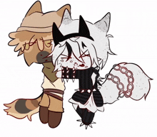 a drawing of a cat and a wolf hugging each other on a white background