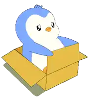a penguin is sitting in a cardboard box