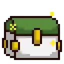 a pixel art illustration of a treasure chest with a green lid