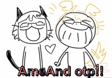 a black and white drawing of a cat and a person with the words ameand otp !! below them