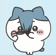 a drawing of a cat with a blue hat