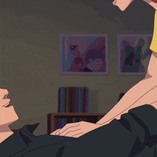 a woman with red hair is kissing a man in a cartoon