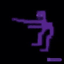 a pixel art of a purple man pointing a gun at a bullet .