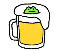 a cartoon drawing of a mug of beer with a frog on top