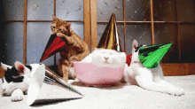 All Partied Out GIF - Cats Birthday Hats Passed Out GIFs