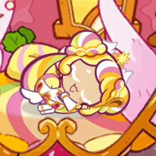 a cartoon character is laying on a bed with a crown on her head .