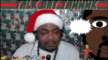 a man wearing a santa hat with a speech bubble that says talk dat tawank