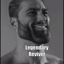 a shirtless man with the words legendary reviver written on his chest