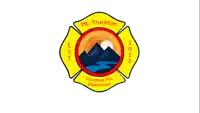 a logo for the mt. truckton volunteer fire department with mountains and a river