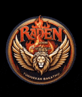 a logo for raden and friends with a lion and flames